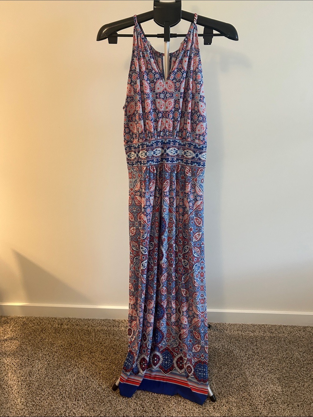 Printed Halter Maxi Dress in Blue and Coral - Picture 5 of 5